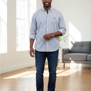 Ralph Lauren Blue and White Plaid Shirt Classic Fit Size Large